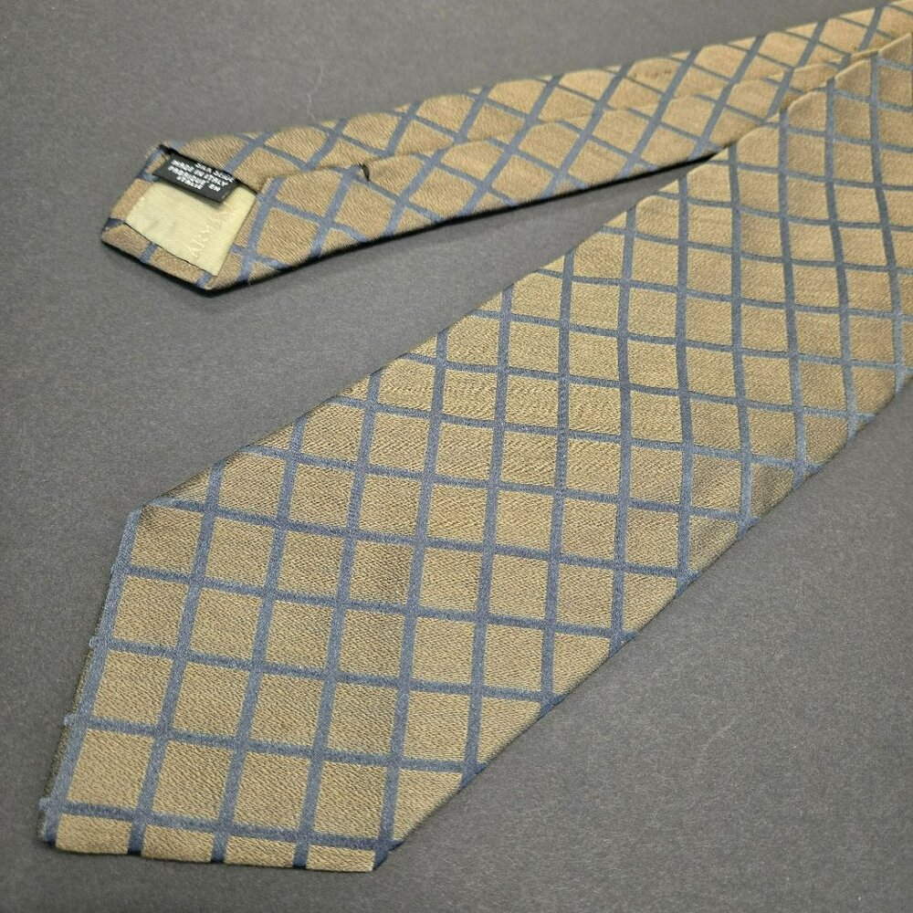 Giorgio Armani Cravatte Mens Silk Tie Bonze Gray Checkered Striped Italy 58x3.75